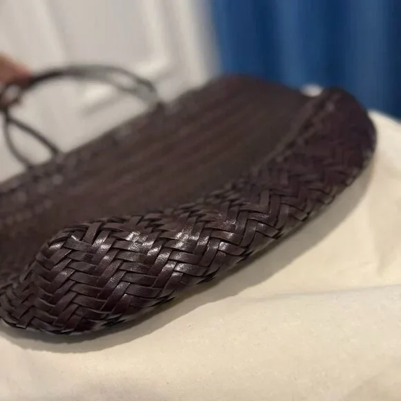 Dragon Diffusion Triple Jump Small Woven Leather Tote Dark Brown Basket Bag - Picture 3 of 11